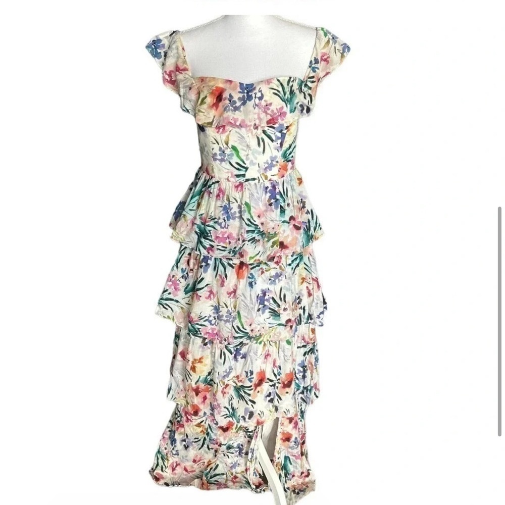 Amanda Uprichard Floral Venezia Off Shoulder Tiered Skirt Gown Size Medium - Picture 3 of 10